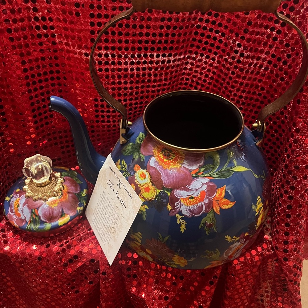 MACKENZIE CHILDS FLOWER MARKET 
3 QUART TEA KETTLE.